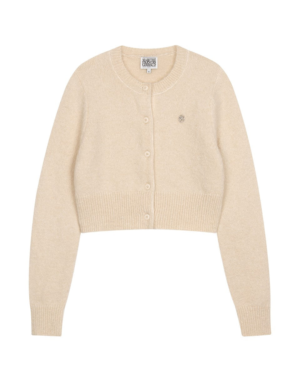 Marithe Francois Girbaud • W Circle Logo Mohair Crop Cardigan (Ivory)