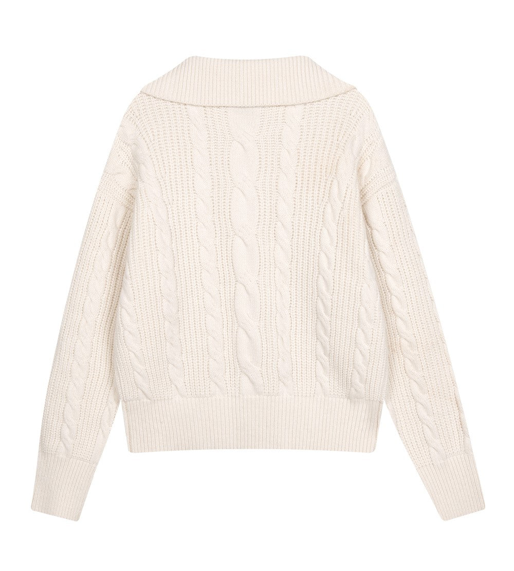 Marithe Francois Girbaud •  W Cable Half Zipup Pullover Knit (Ivory)