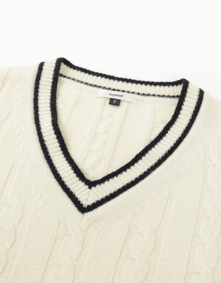 Depound • V Neck Line Cable Vest (Ivory)