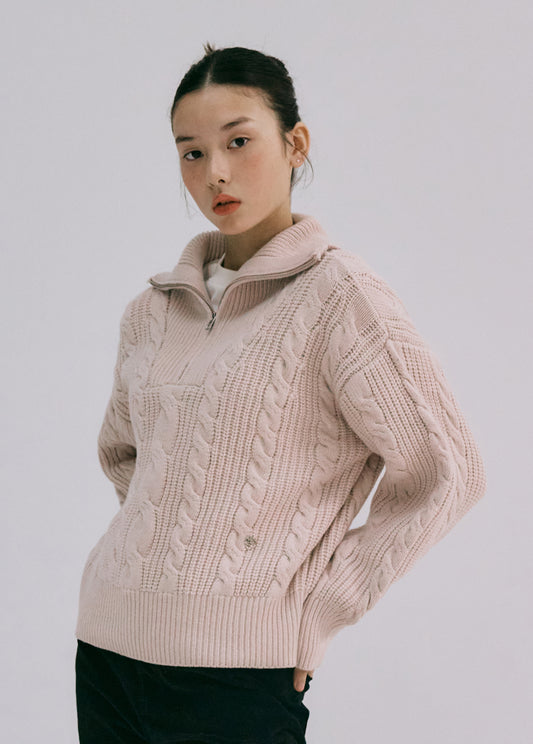 Marithe Francois Girbaud •  W Cable Half Zipup Pullover Knit (Pink)