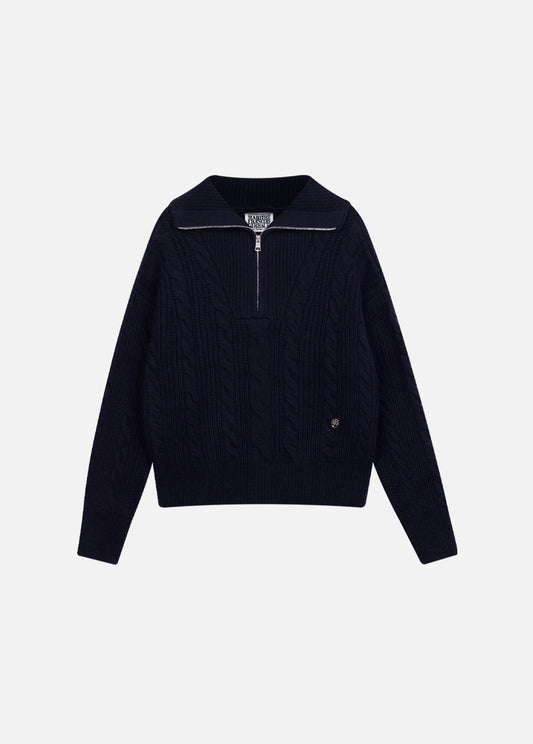 Marithe Francois Girbaud •  W Cable Half Zipup Pullover Knit (Navy)