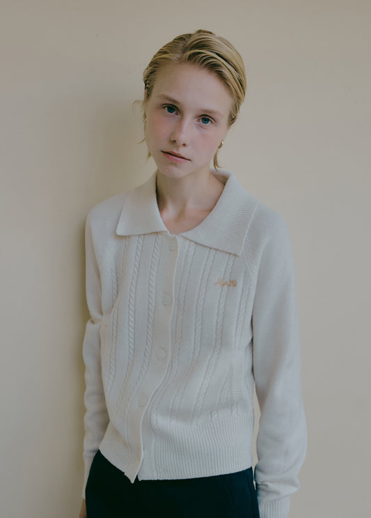 Marithe Francois Girbaud • Mouvement W Cable Knit Cardigan (White)
