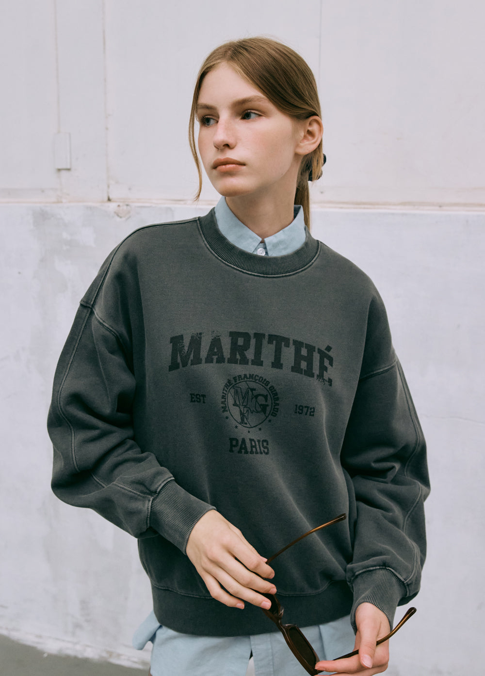 Marithe Francois Girbaud • Overdyed Vintage College Logo Sweatshirt (Charcoal)