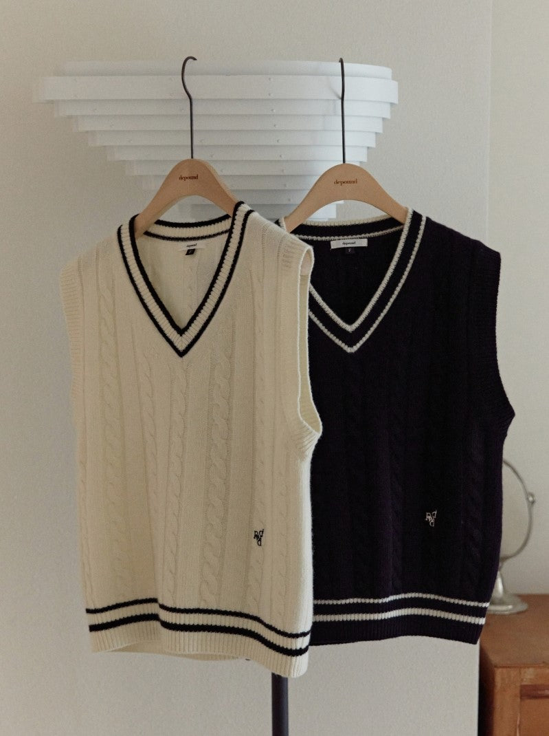 Depound • V Neck Line Cable Vest (Ivory)