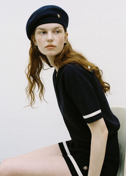 Marithe Francois Girbaud • Metal Circle Logo Knit Beret